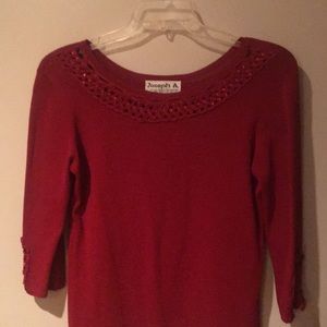 Red Sweater with Sequin Woven Neckline and Sleeve